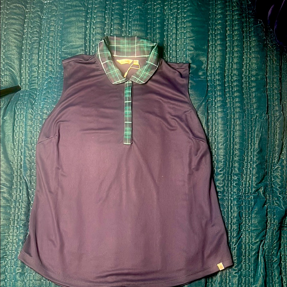 Lady Hagen Sleeveless Polo Golf Shirt With Plaid Collar Size Xxl